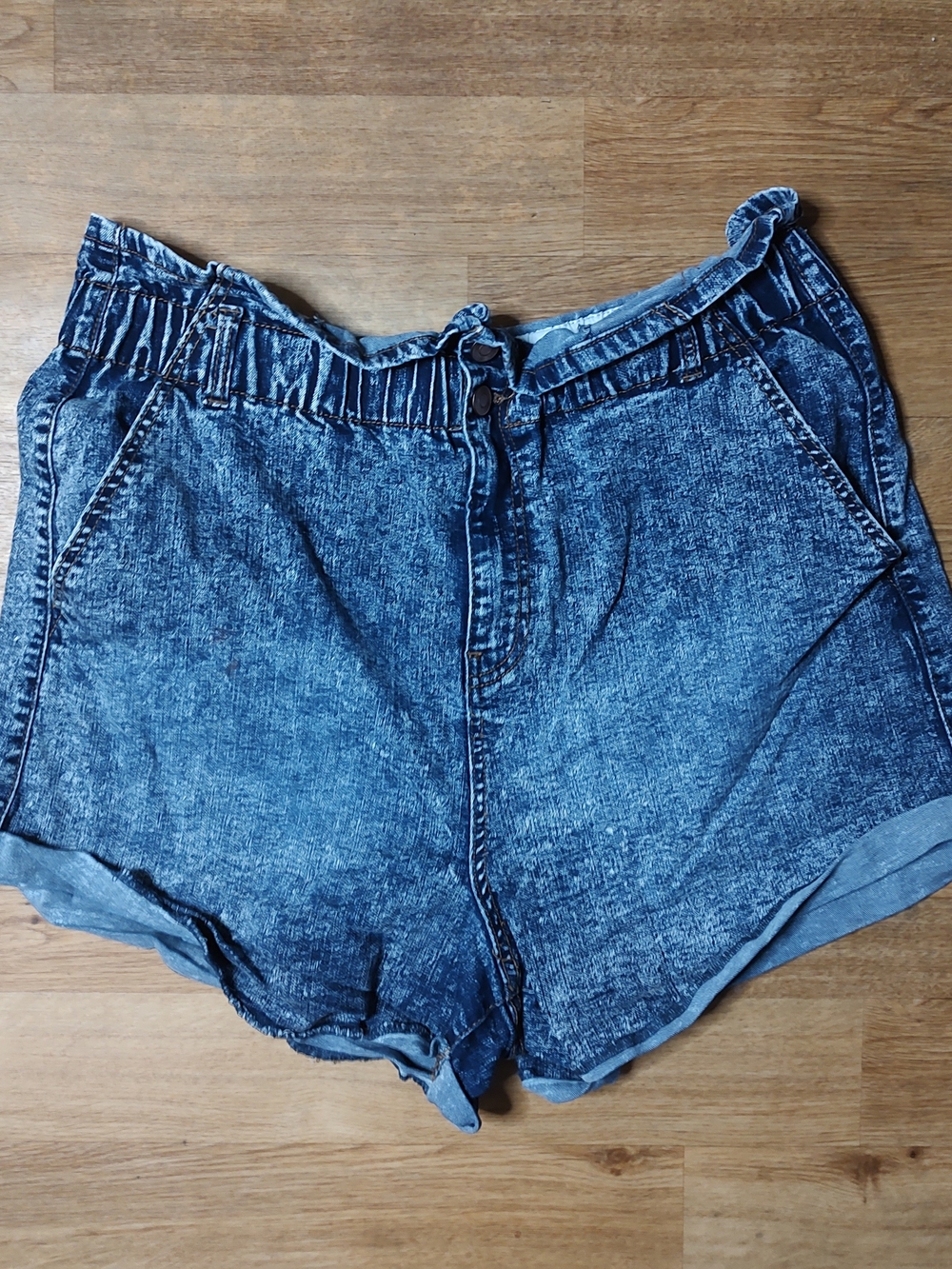 No Boundaries Acid Wash Blue High-Rise Jean Shorts